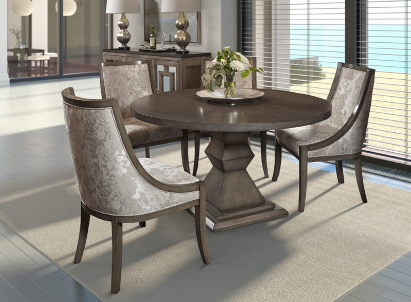 Round Dining Table + Upholstered Chairs – Fremarc Designs